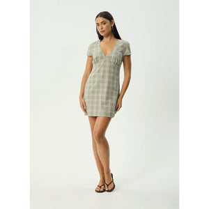 Afends Scout Mini Dress - Olive Check | Shop Afends online with Pavement Skate Store with free Aotearoa NZ shipping on orders over $100*
