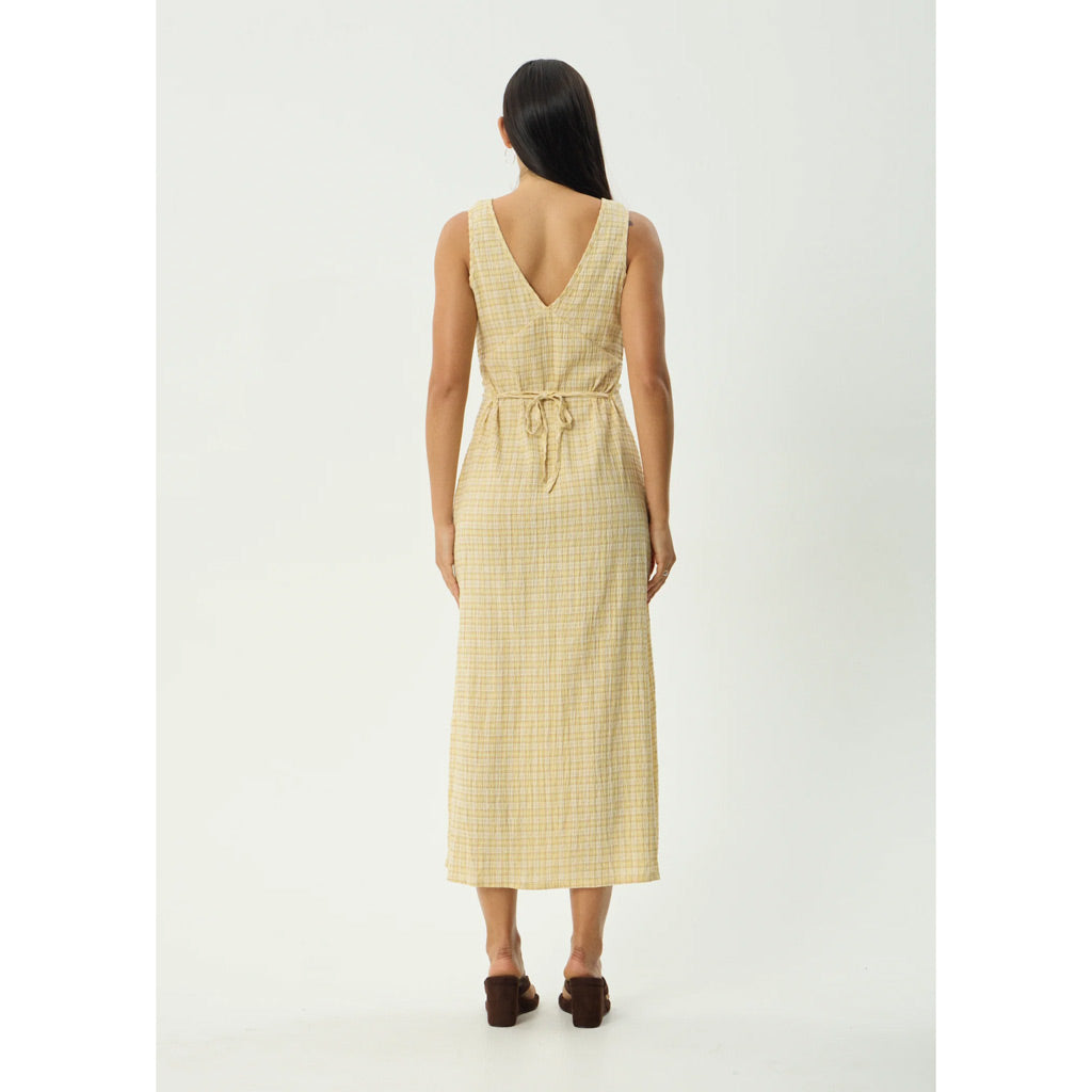 Afends Sunday Seersucker Maxi Dress - Lemon Check | Shop Afends online with Pavement Skate Store with free Aotearoa NZ shipping on orders over $100*