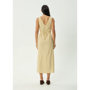 Afends Sunday Seersucker Maxi Dress - Lemon Check | Shop Afends online with Pavement Skate Store with free Aotearoa NZ shipping on orders over $100*