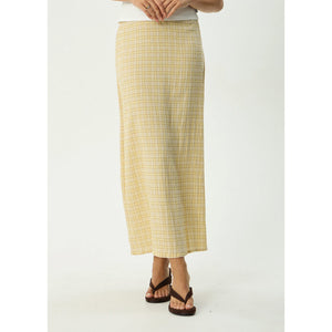 Afends Sunday Seersucker Maxi Skirt - Lemon Check | Shop Afends online with Pavement Skate Store with free Aotearoa NZ shipping on orders over $100*
