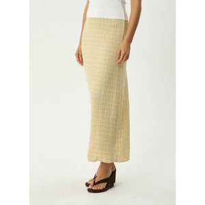 Afends Sunday Seersucker Maxi Skirt - Lemon Check | Shop Afends online with Pavement Skate Store with free Aotearoa NZ shipping on orders over $100*
