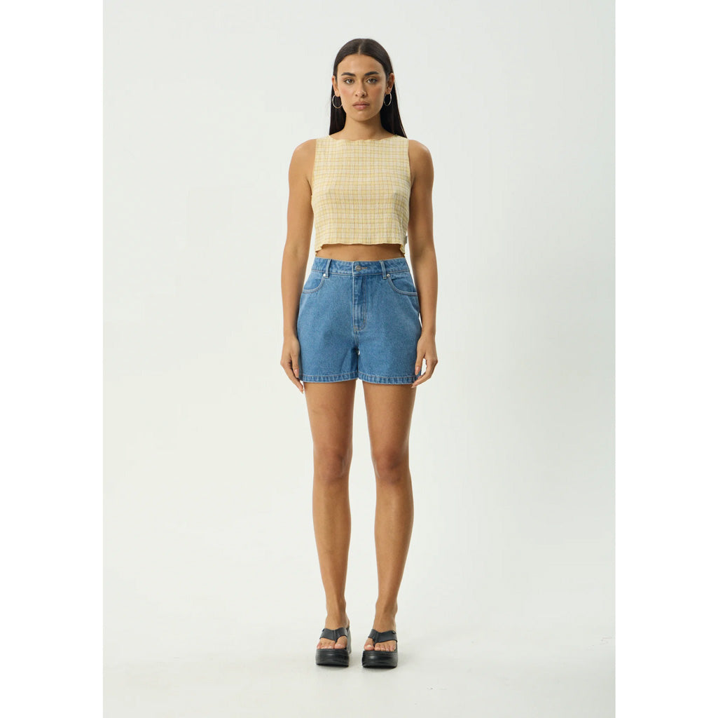 Afends Sunday Seersucker Sleeveless Top - Lemon Check | Shop Afends online with Pavement Skate Store with free Aotearoa NZ shipping on orders over $100*
