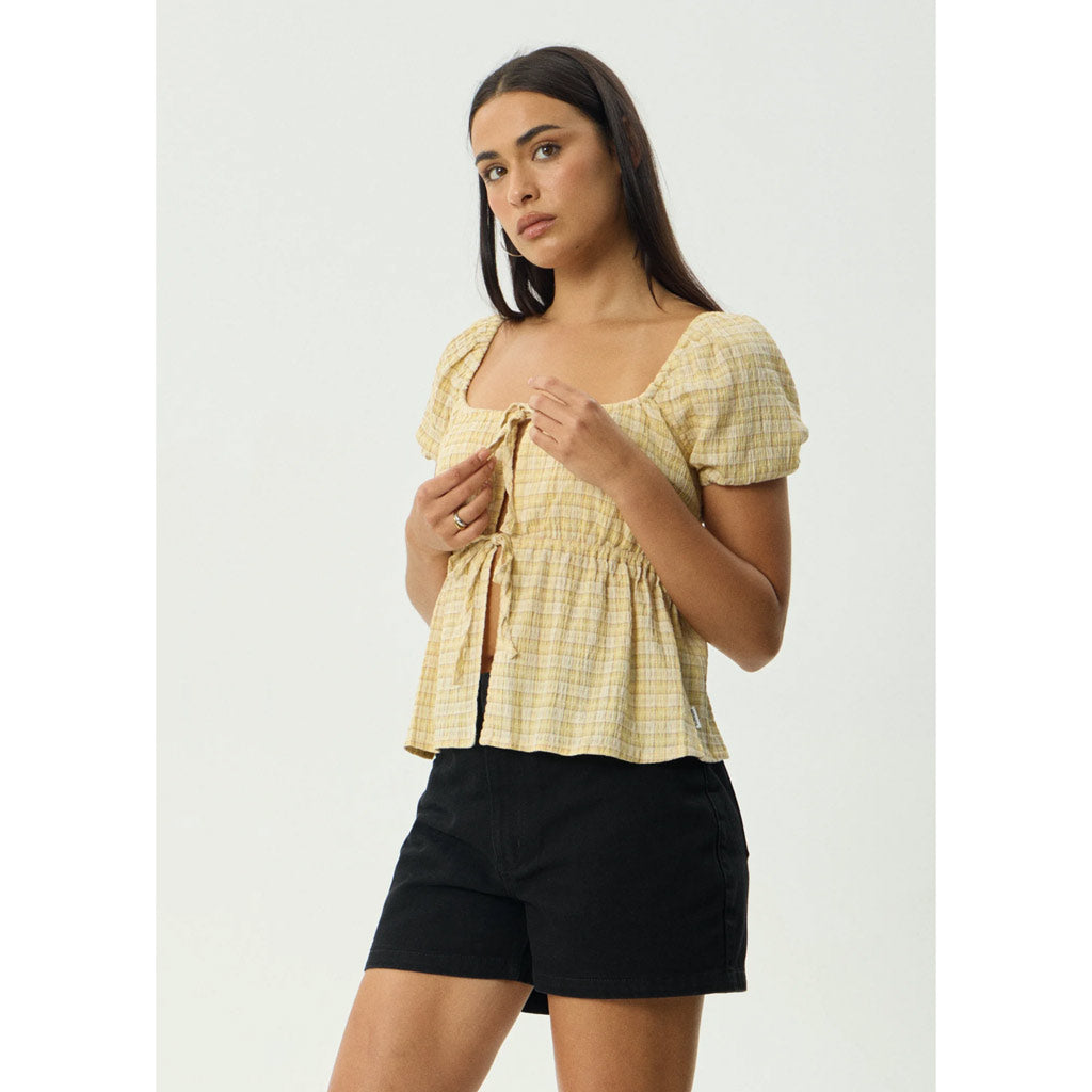 Afends Sunday Seersucker Top in Lemon Check | Shop Afends with Pavement online and recieved free Aotearoa NZ shipping on orders over $100*!