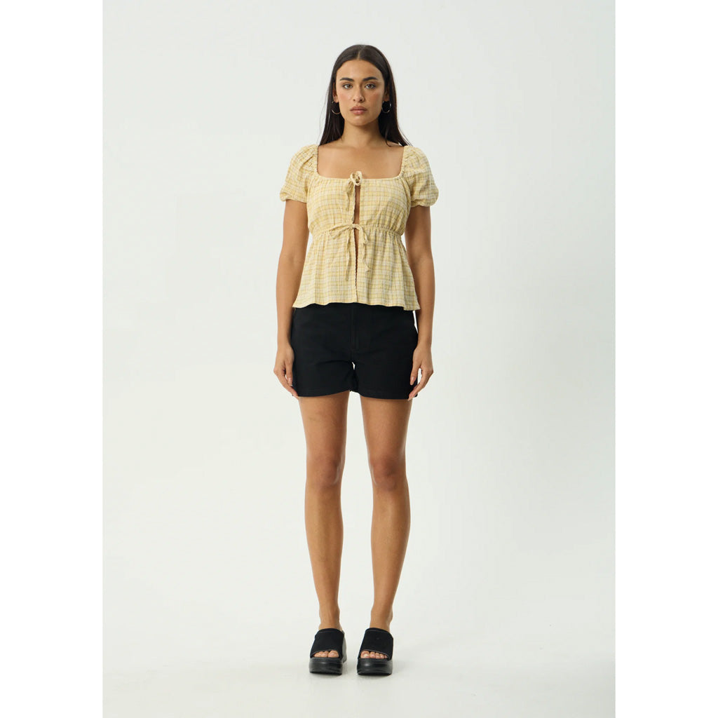 Afends Sunday Seersucker Top in Lemon Check | Shop Afends with Pavement online and recieved free Aotearoa NZ shipping on orders over $100*!