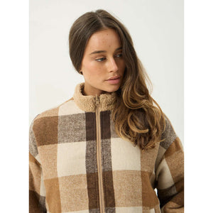 Afends Berlin Reversible Polar Fleece Jacket - Almond Check | Shop Afends womens clothing online with Pavement Skate Store with free NZ shipping over $100*!