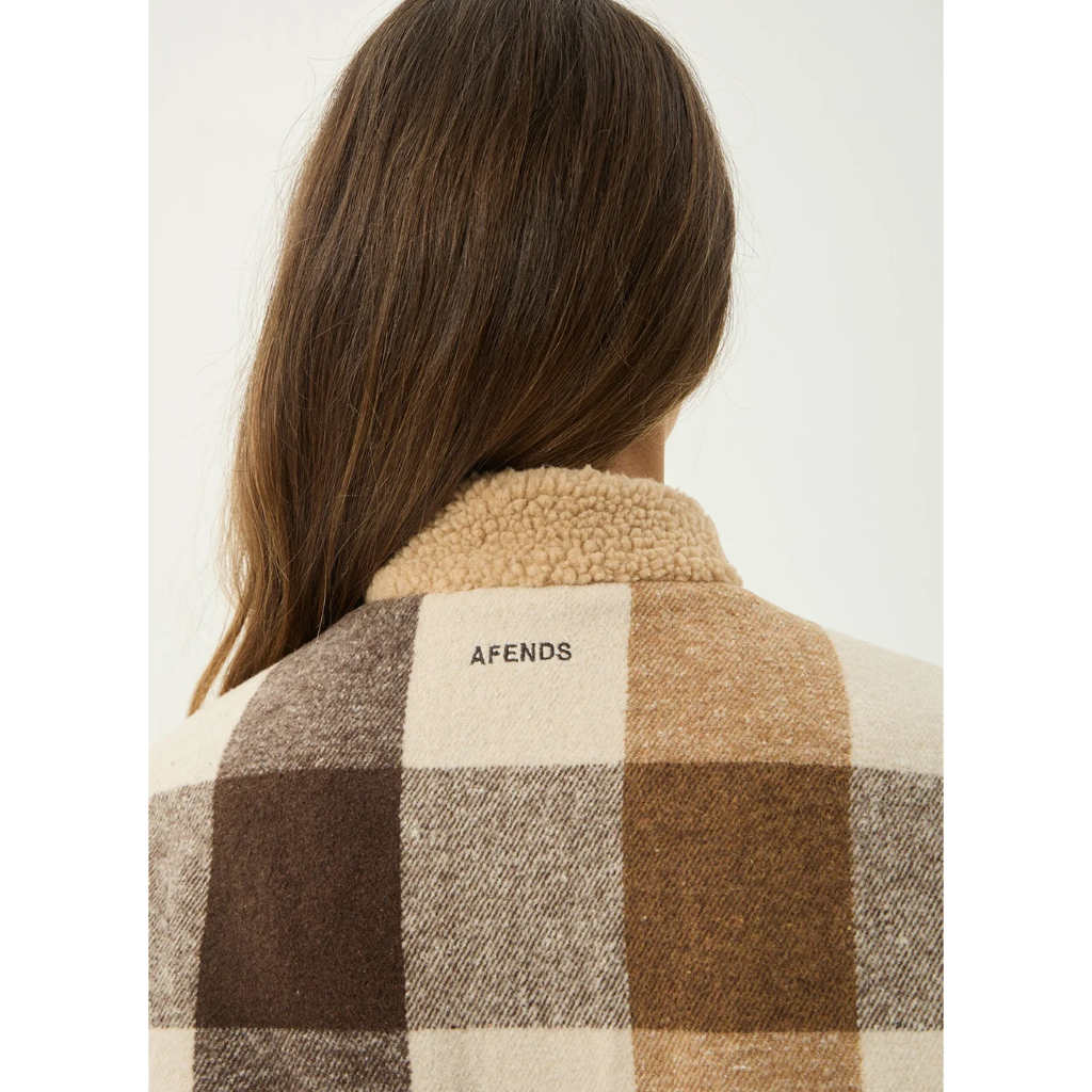 Afends Berlin Reversible Polar Fleece Jacket - Almond Check | Shop Afends womens clothing online with Pavement Skate Store with free NZ shipping over $100*!