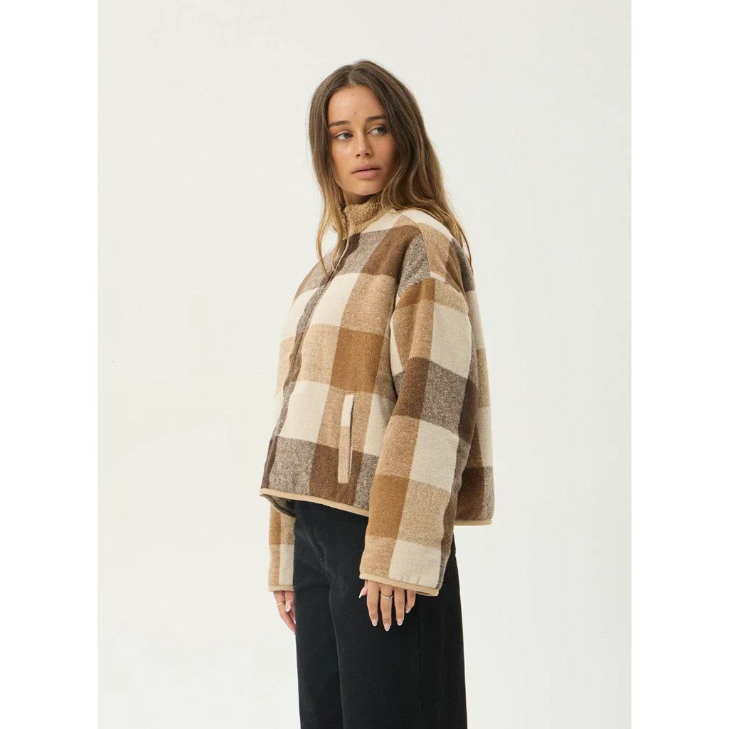 Afends Berlin Reversible Polar Fleece Jacket - Almond Check | Shop Afends womens clothing online with Pavement Skate Store with free NZ shipping over $100*!
