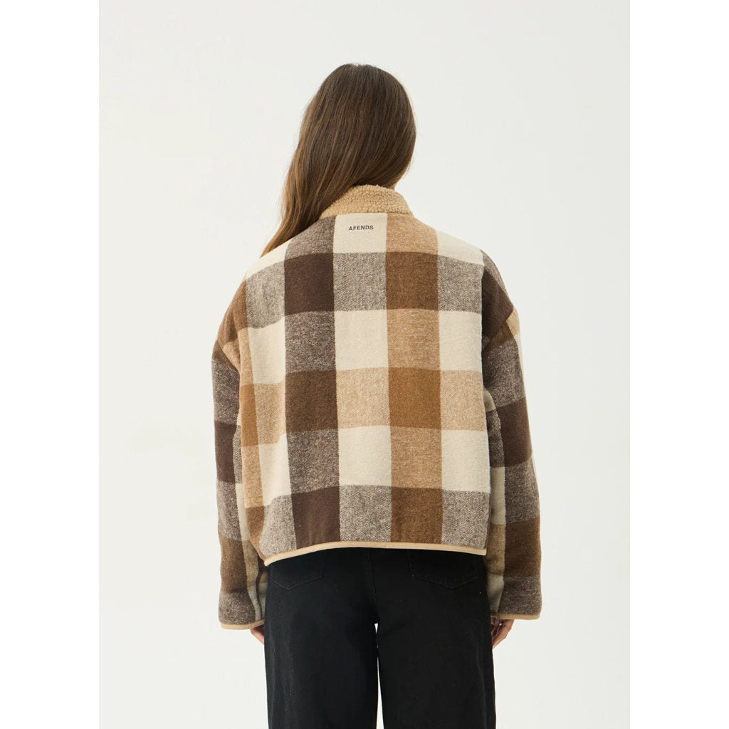 Afends Berlin Reversible Polar Fleece Jacket - Almond Check | Shop Afends womens clothing online with Pavement Skate Store with free NZ shipping over $100*!