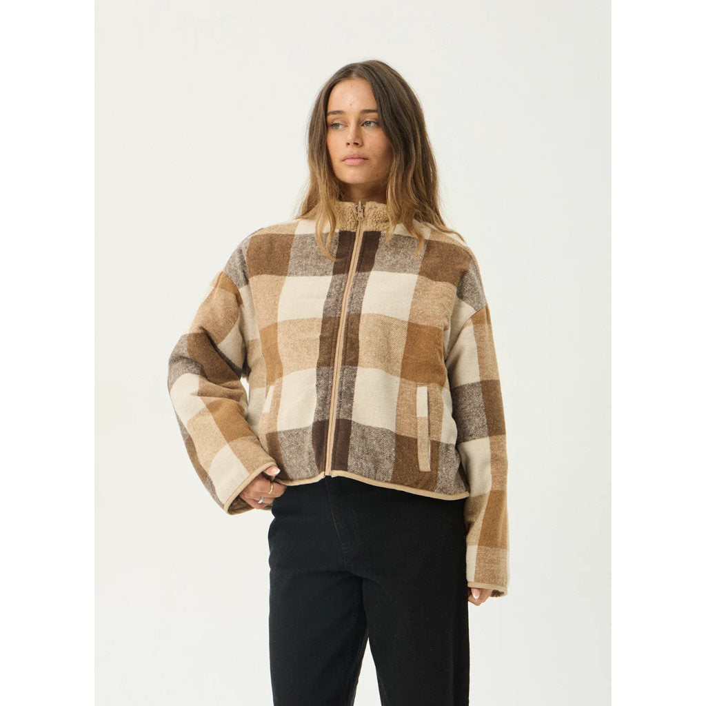Afends Berlin Reversible Polar Fleece Jacket - Almond Check | Shop Afends womens clothing online with Pavement Skate Store with free NZ shipping over $100*!