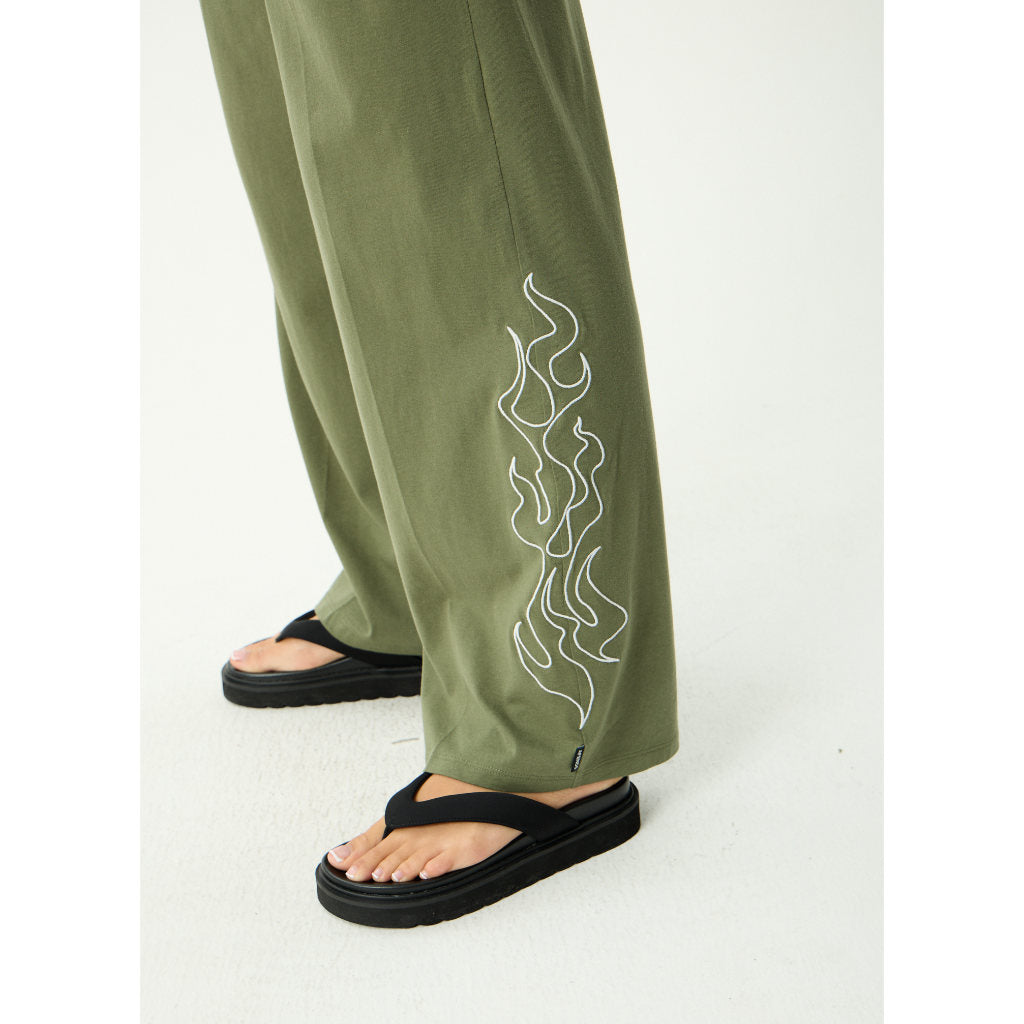 Afends Dirts Jersey Pant in Deep Olive | Shop Afends women's clothing online with Pavement and enjoy free Aotearoa NZ shipping over $100*!
