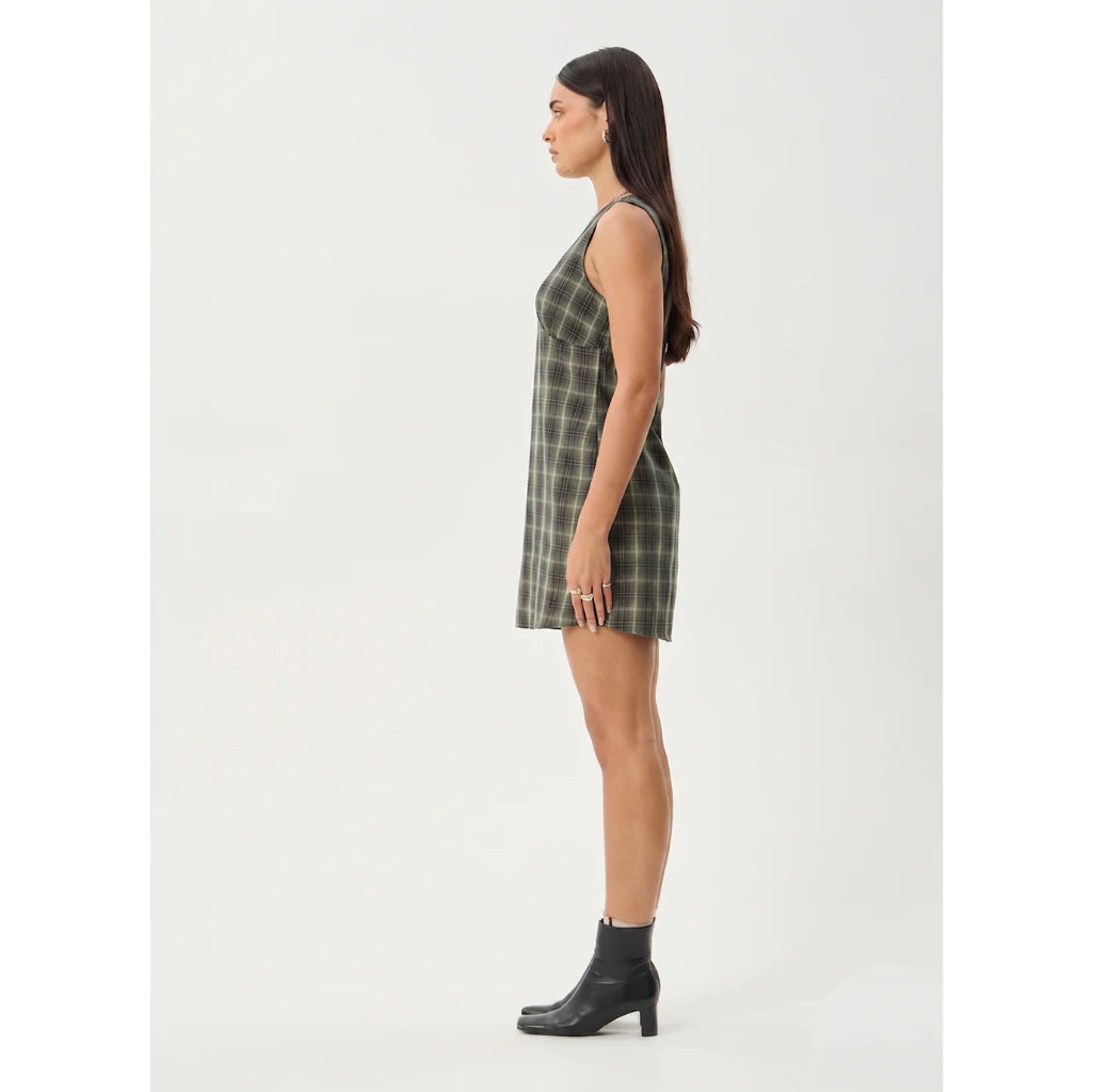 Afends Jonah Mini Dress in Deep Olive Check | Free Aotearoa NZ delivery on your Afends order over $100* with Pavement Skate Store.