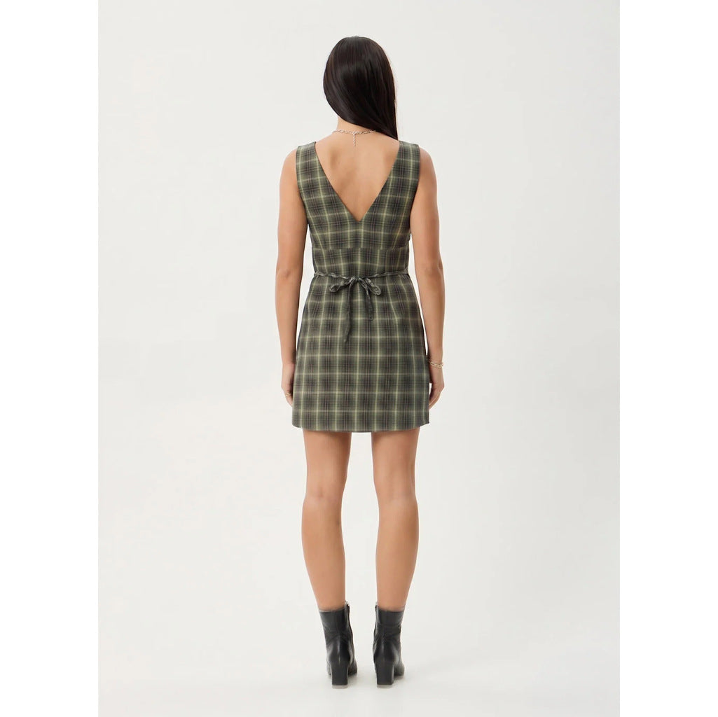 Afends Jonah Mini Dress in Deep Olive Check | Free Aotearoa NZ delivery on your Afends order over $100* with Pavement Skate Store.