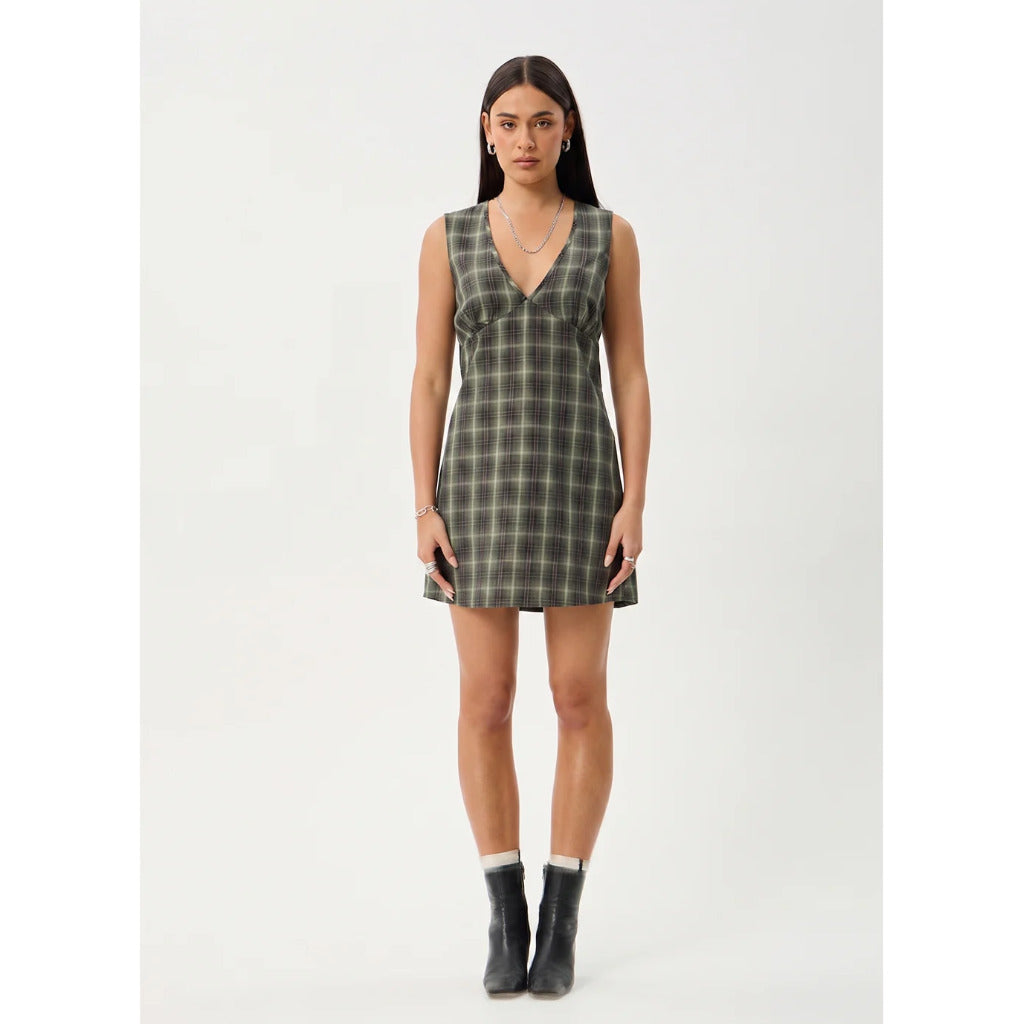 Afends Jonah Mini Dress in Deep Olive Check | Free Aotearoa NZ delivery on your Afends order over $100* with Pavement Skate Store.