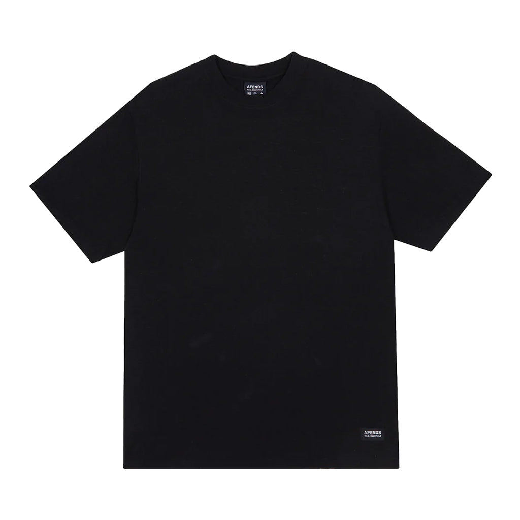 Afends Classic Hemp Retro Tee - Black.  Mens Hemp Retro Fit Tee. Relaxed Fit. Crew Neck. Ribbed Neckline 55% Hemp 45% Organic Cotton Jersey. Lightweight, 170gsm. Shop mens Afends clothing and accessories with Pavement, Dunedin's  independent skate store. Fast NZ shipping - Same day Dunedin delivery. 