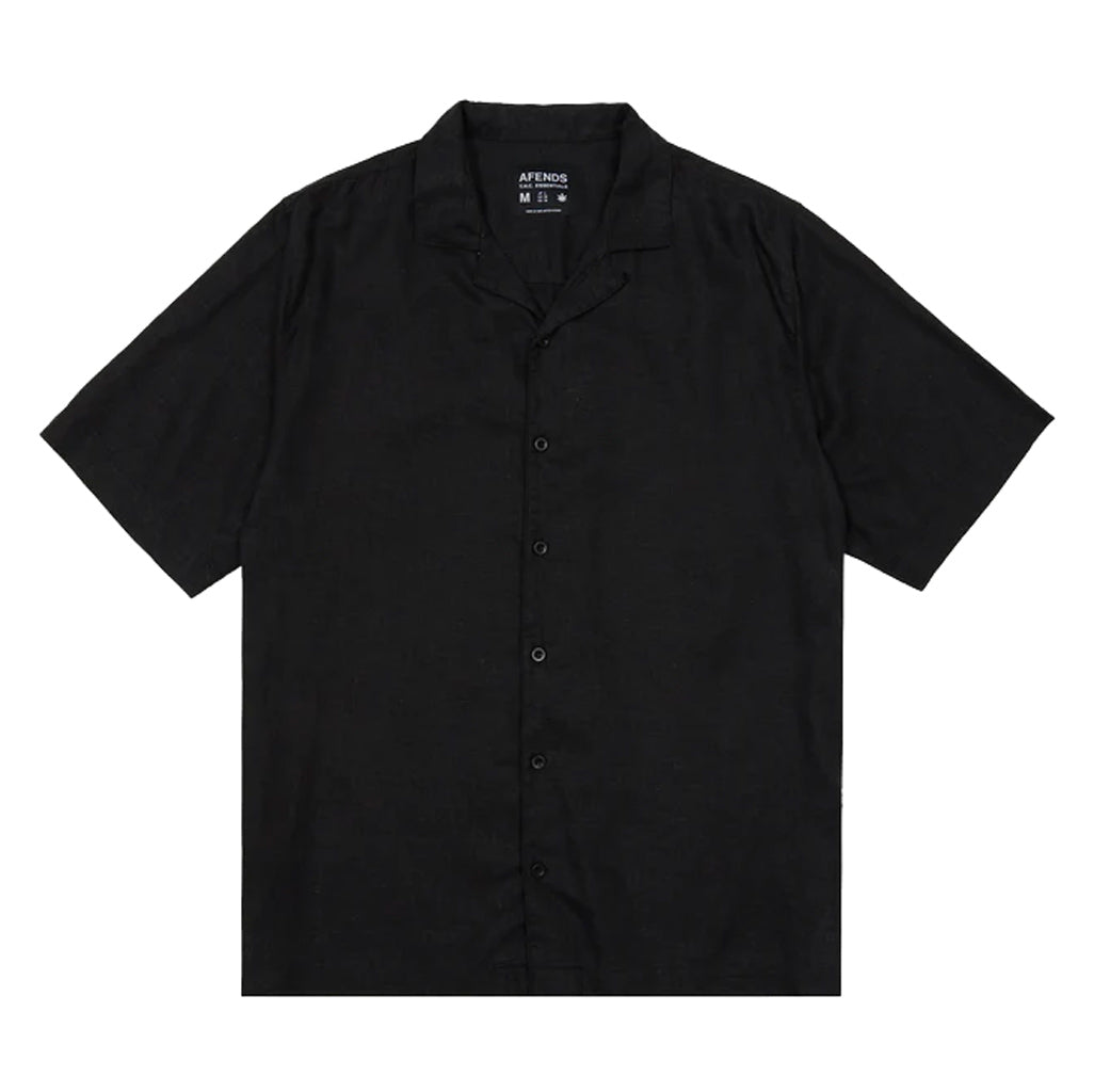Afends Daily Hemp Cuban Short Sleeve Shirt - Black. Ethically made from sustainable hemp and tencel, this lightweight mens shirt is perfect for everything summer. Shop Afends mens, women's and unisex clothing with Pavement online. Free NZ shipping over $150.
