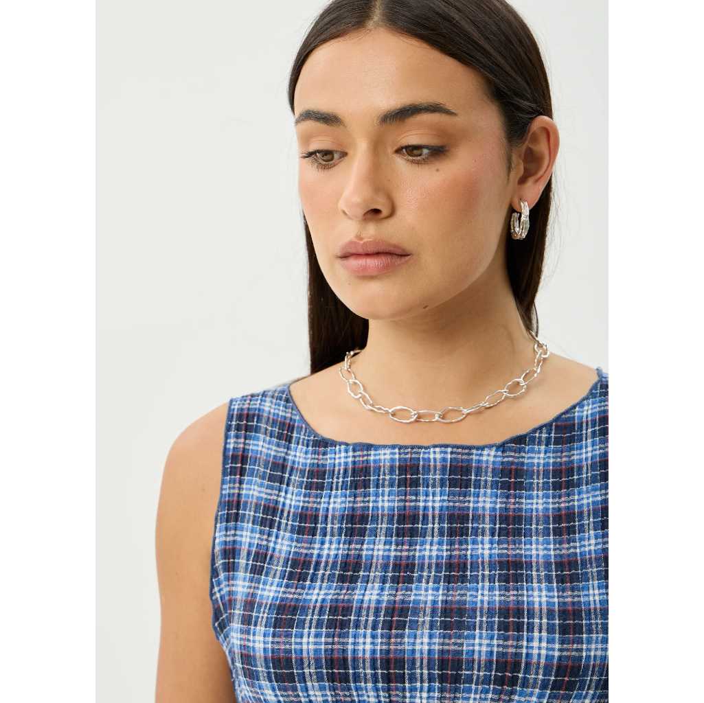 Afends Mountains Seersucker Sleeveless Top in Navy Red Check | Free Aotearoa NZ delivery on your Afends order over $100* with Pavement Skate Store.