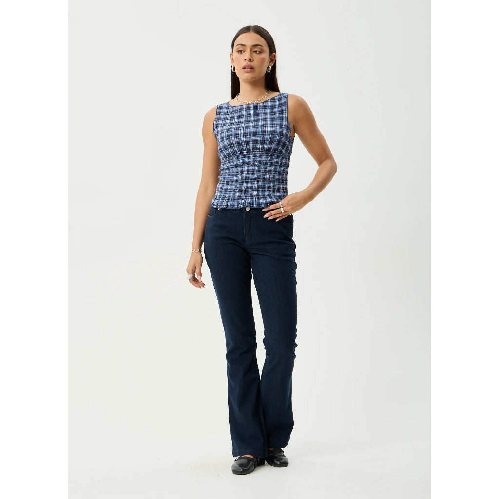 Afends Mountains Seersucker Sleeveless Top in Navy Red Check | Free Aotearoa NZ delivery on your Afends order over $100* with Pavement Skate Store.