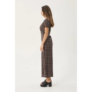 Afends Reverie Seersucker Maxi Dress in Coffee Check | Free Aotearoa NZ delivery on your Afends order over $100* with Pavement Skate Store.