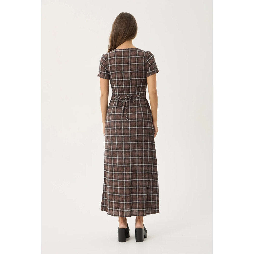 Afends Reverie Seersucker Maxi Dress in Coffee Check | Free Aotearoa NZ delivery on your Afends order over $100* with Pavement Skate Store.
