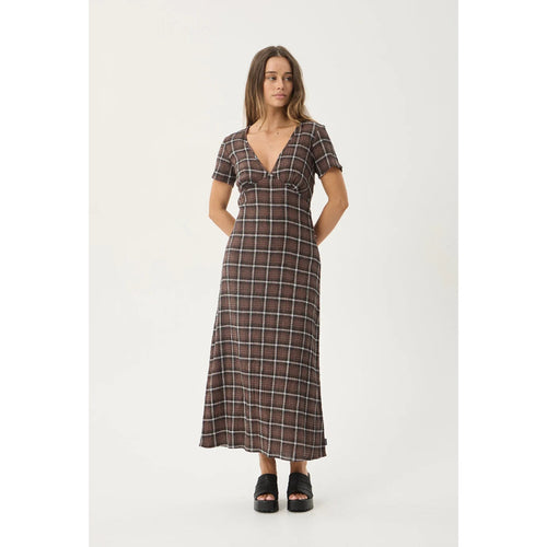 Afends Reverie Seersucker Maxi Dress in Coffee Check | Free Aotearoa NZ delivery on your Afends order over $100* with Pavement Skate Store.