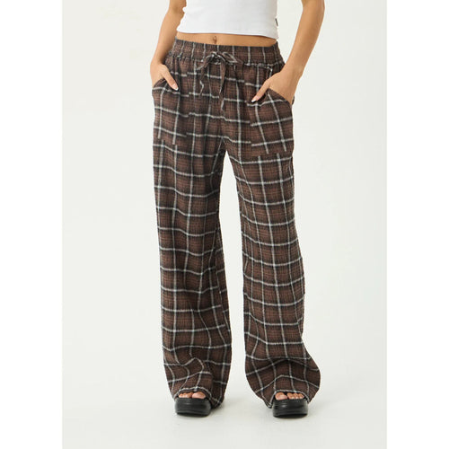 Afends Reverie Seersucker Pant in Coffee Check | Free Aotearoa NZ delivery on your Afends order over $100* with Pavement Skate Store.