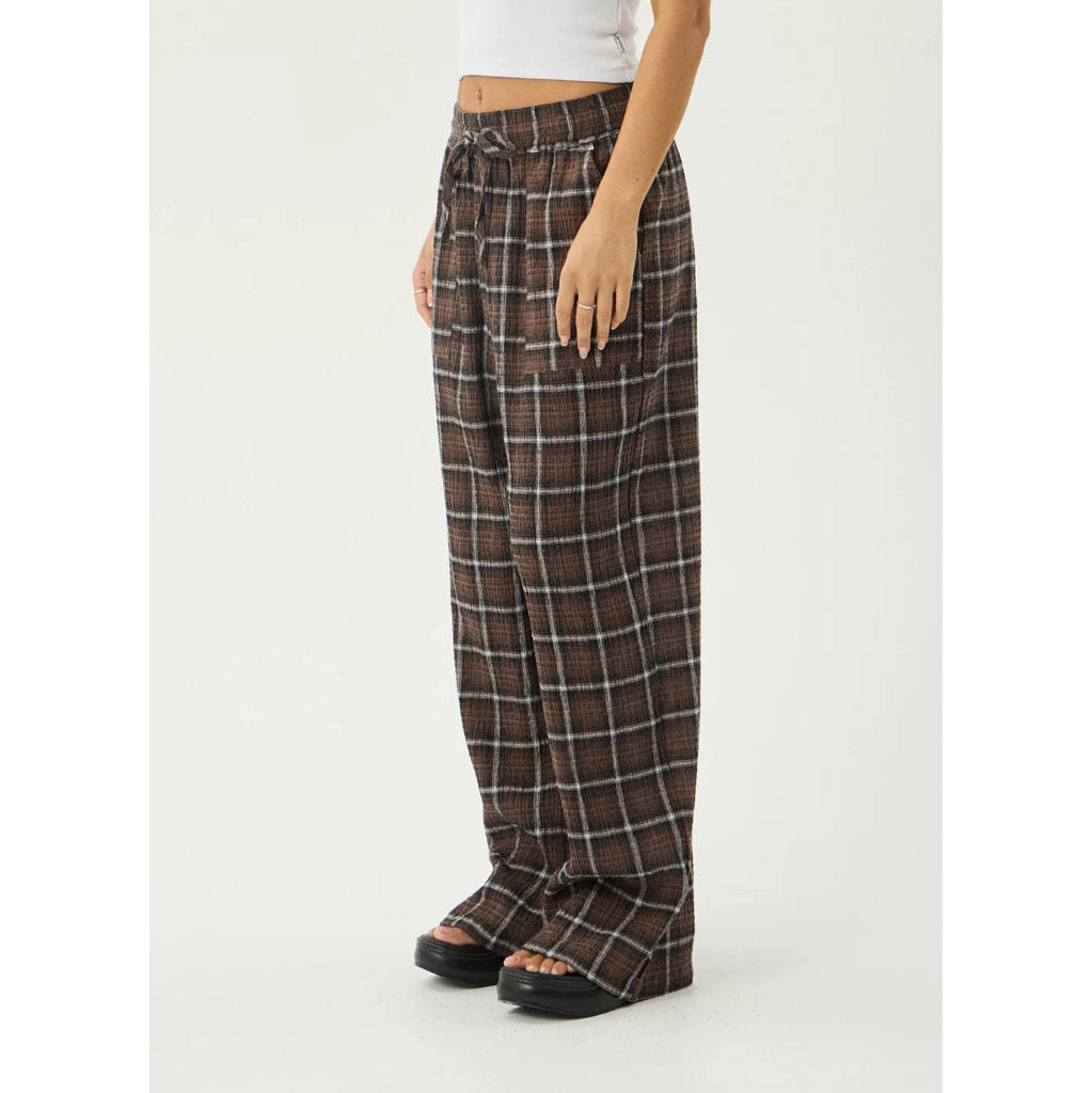 Afends Reverie Seersucker Pant in Coffee Check | Free Aotearoa NZ delivery on your Afends order over $100* with Pavement Skate Store.