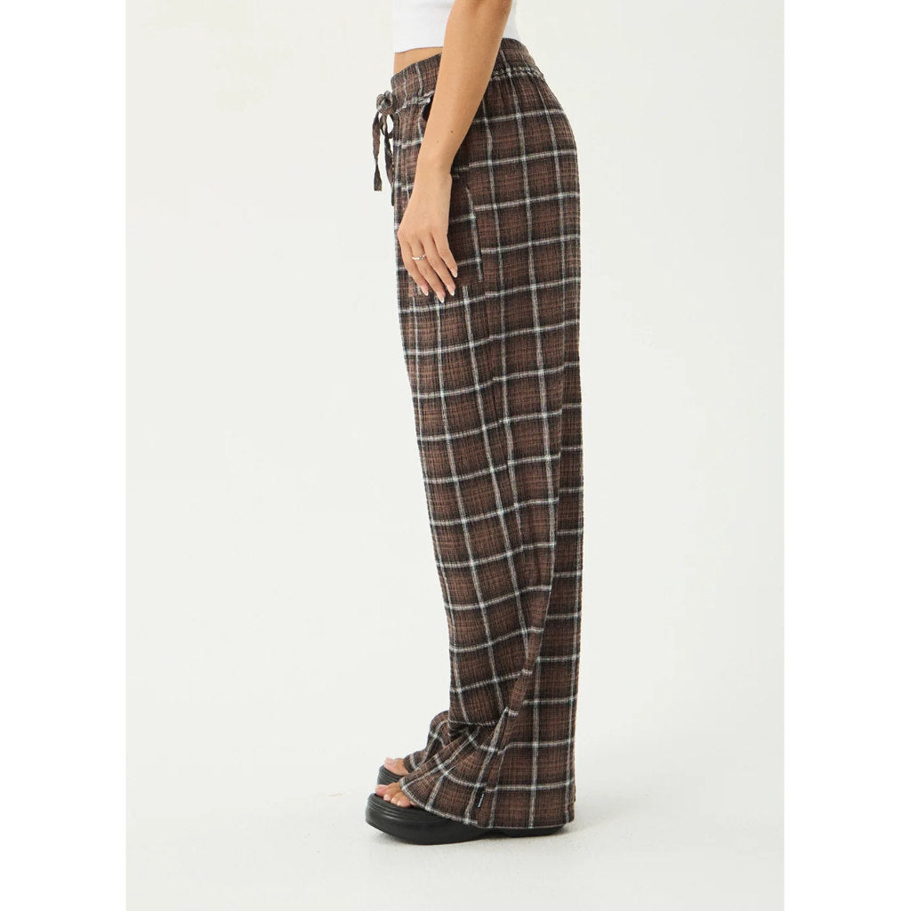 Afends Reverie Seersucker Pant in Coffee Check | Free Aotearoa NZ delivery on your Afends order over $100* with Pavement Skate Store.