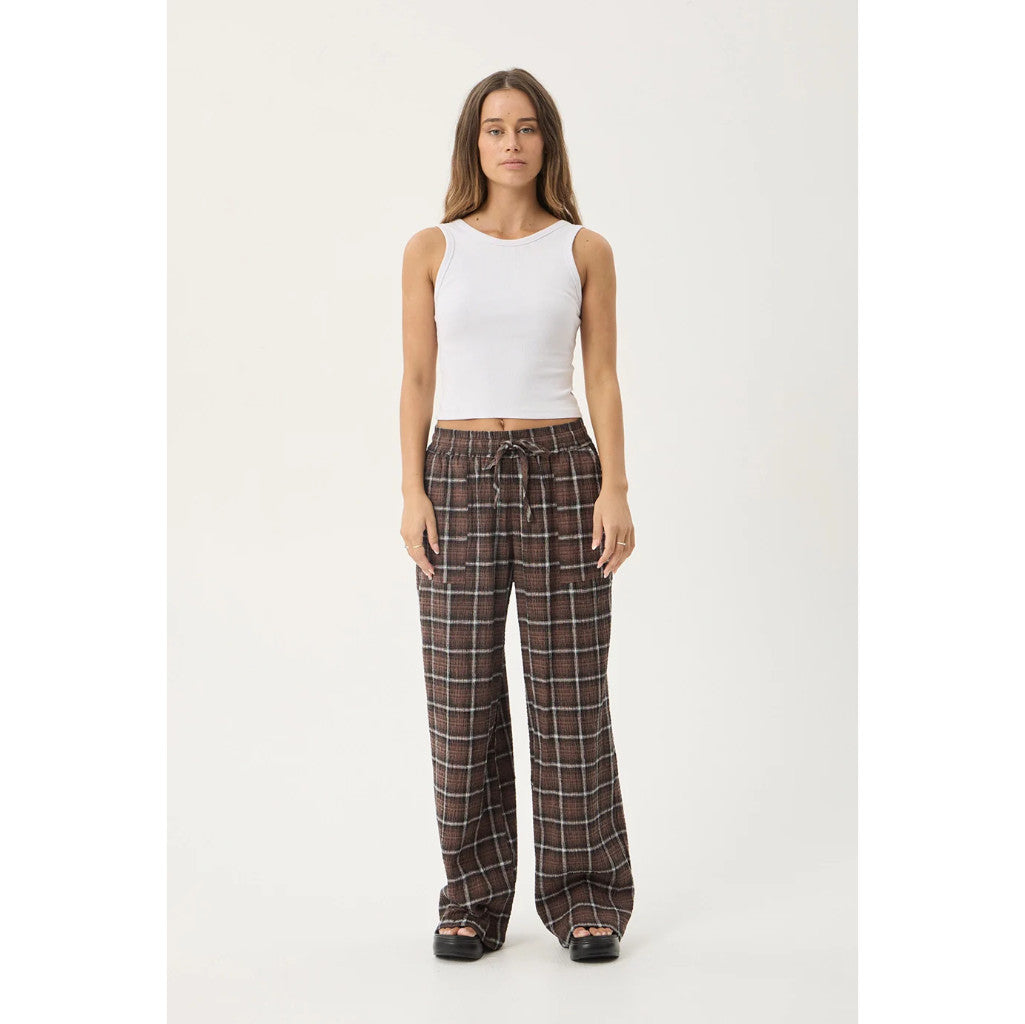 Afends Reverie Seersucker Pant in Coffee Check | Free Aotearoa NZ delivery on your Afends order over $100* with Pavement Skate Store.
