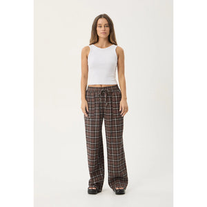 Afends Reverie Seersucker Pant in Coffee Check | Free Aotearoa NZ delivery on your Afends order over $100* with Pavement Skate Store.