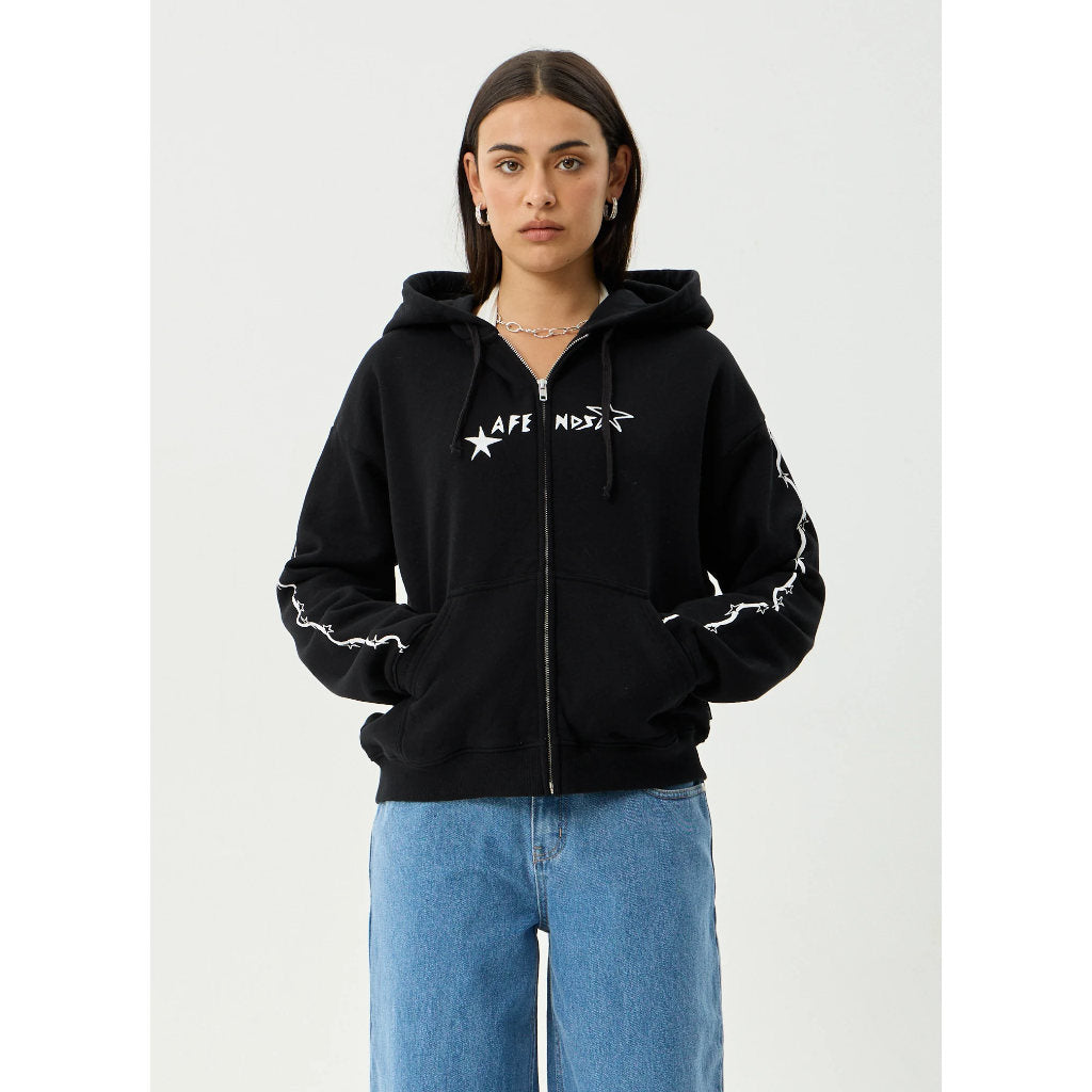 Afends Terra Zip Hood - Black | Shop Afends womens clothing online with Pavement Skate Store with free Aotearoa NZ shipping over $100*!