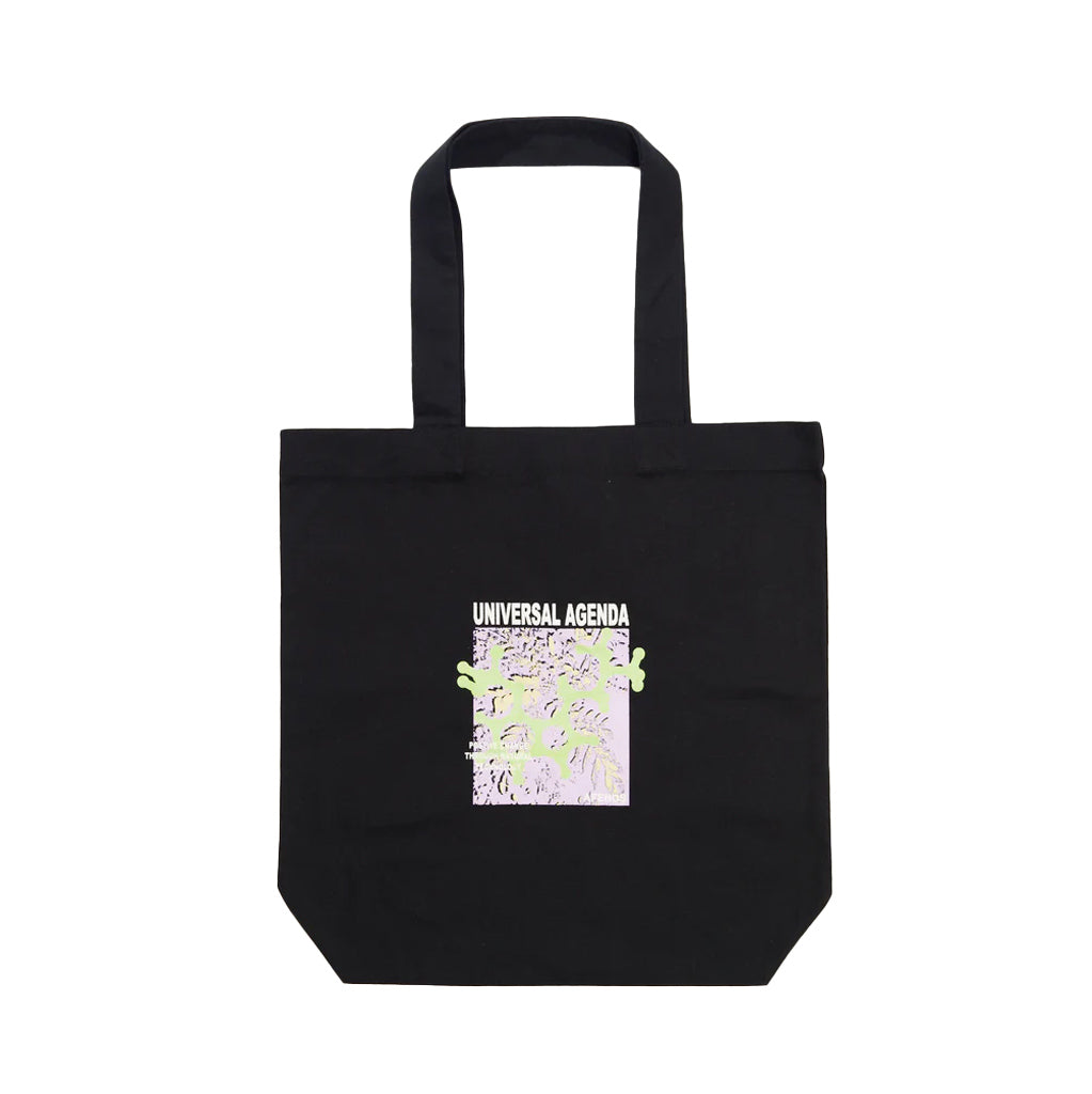 Afends Nova Tote Bag - Black. Unisex Tote Bag. Dual Shoulder Handles. Long-Lasting Wear. Universal Graphic 100% Recycled Cotton. Midweight-Heavy, 290-300gsm     