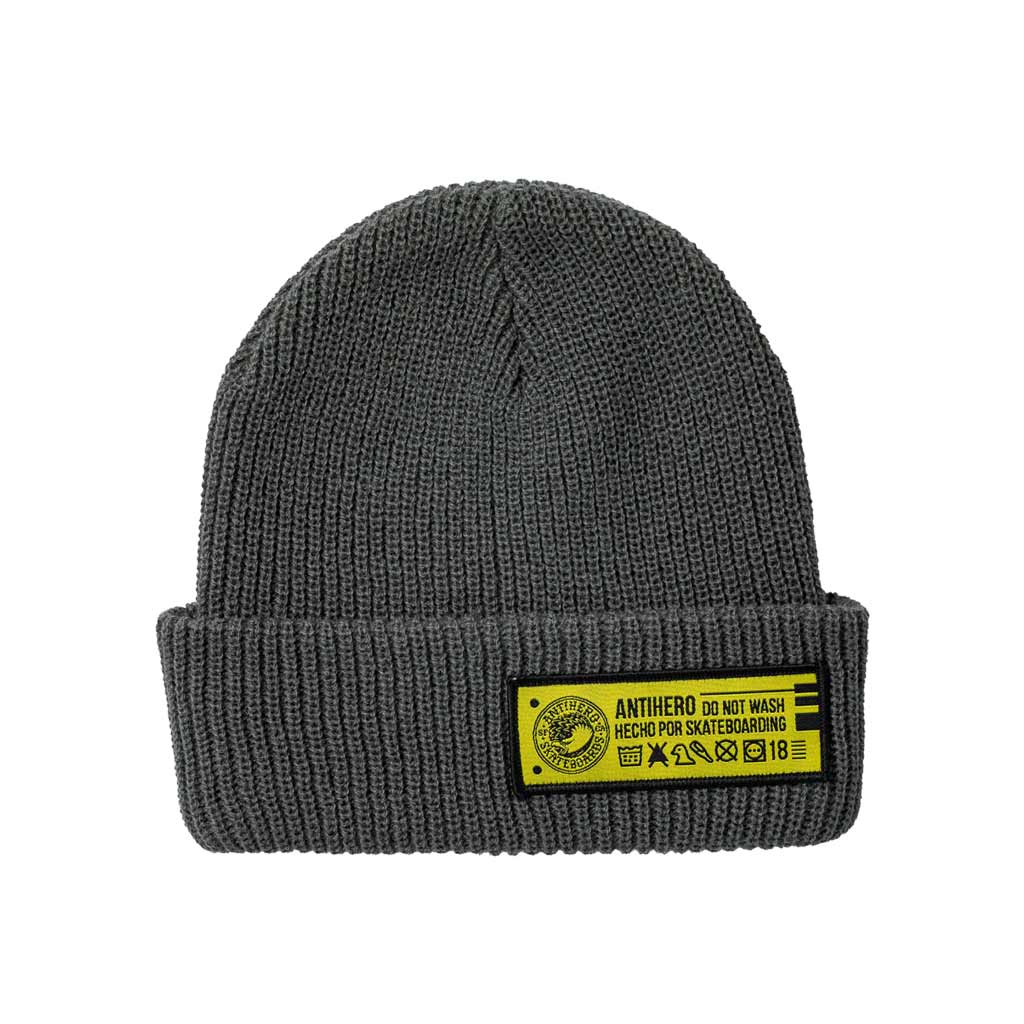 Anti Hero Hecho Por Skateboarding Cuff Beanie - Charcoal/Yellow | Shop Anti Hero online with Pavement Skate Store with free Aotearoa NZ shipping over $100*!