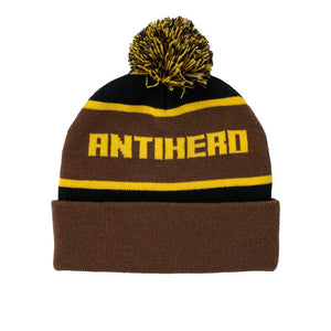 Anti Hero Ice Cold Pom Beanie - Black/Brown/Gold | Shop Anti Hero online with Pavement Skate Store with free Aotearoa NZ shipping over $100*!