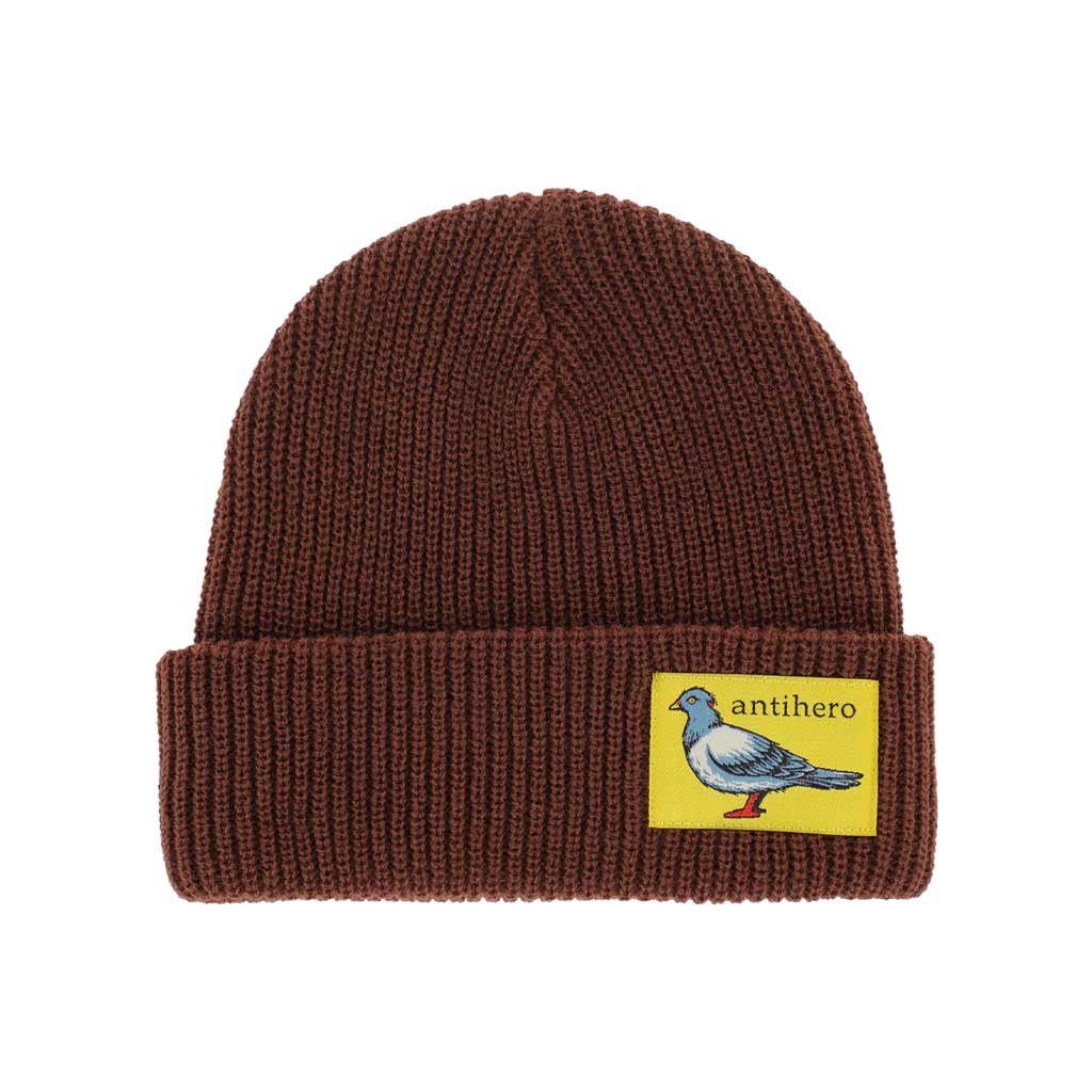 Anti Hero Lil Pigeon Label Beanie - Brown/Yellow | Shop Anti Hero online with Pavement Skate Store with free Aotearoa NZ shipping over $100*!