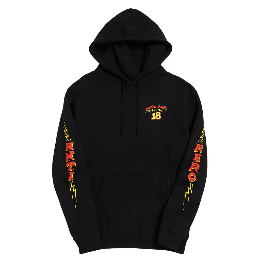 Anti Hero Superpower18 Hoody - Black. Free Aotearoa NZ shipping over $100* when you order Anti Hero skateboards and clothing online with Pavement Skate Store!