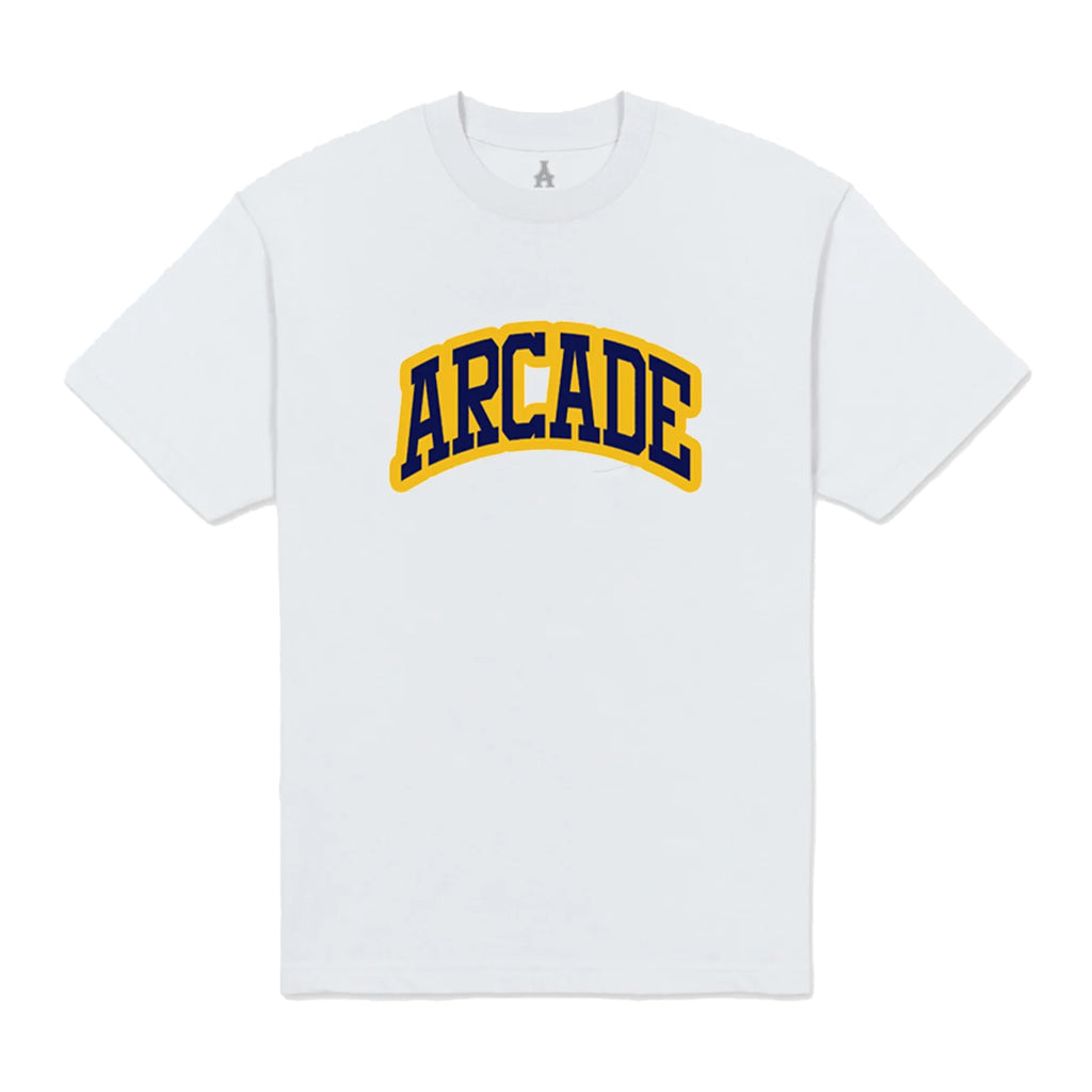 Arcade Arch Tee - White. 100% cotton. Screen print on front. Free NZ shipping over $150. Shop Arcade streetwear online with Pavement skate store.