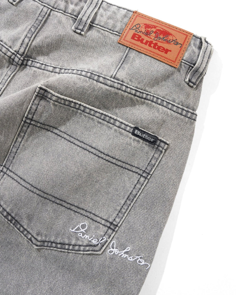 Butter Goods X Daniel Johnston Boxing Denim Jeans in Washed Grey | Shop Butter clothing online with Pavement Skate Store - Free Aotearoa NZ shipping over $100*