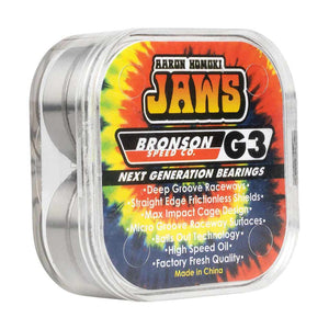 Bronson Speed Co. Aaron Jaws Homoki G3 Bearings | Shop skateboard bearings online with Pavement Skate Store with free Aotearoa shipping on orders over $100*!