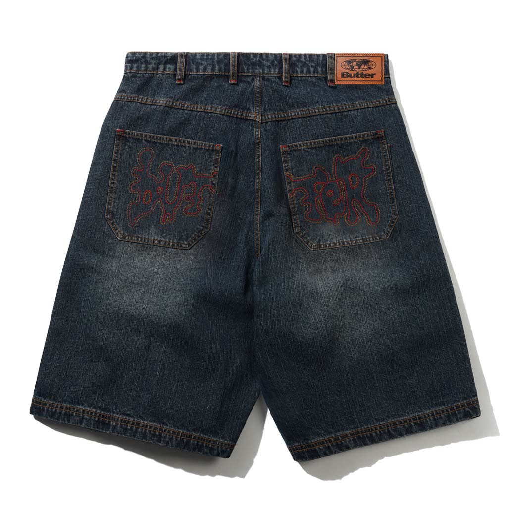 Butter Goods Blotch Denim Shorts in Streaky Navy | Shop all new Butter Goods online with Pavement with free Aotearoa shipping on orders over $100*