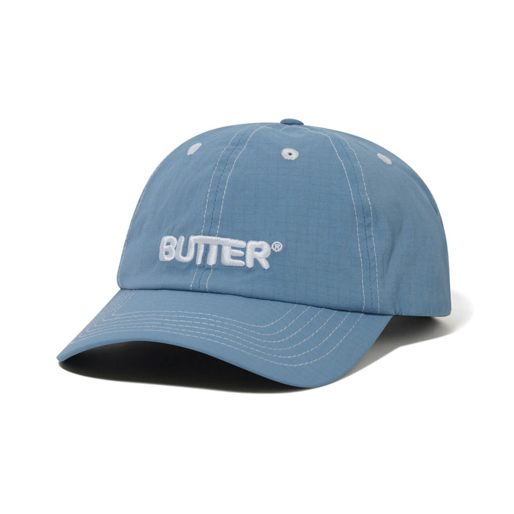 Butter Goods Nylon Rounded Logo 6 Panel Cap in Sky Blue | Shop all new Butter Goods online with Pavement with free Aotearoa shipping on orders over $100*