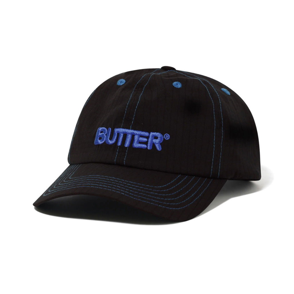 Butter Goods Nylon Rounded Logo 6 Panel Cap in Black | Shop all new Butter Goods online with Pavement with free Aotearoa shipping on orders over $100*