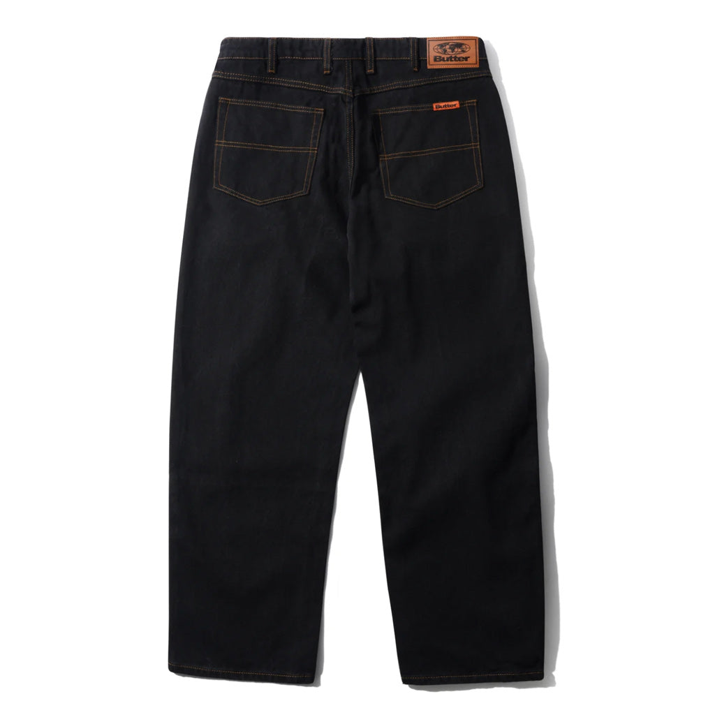 Butter Goods Relaxed Denim Jeans in Washed Black. Shop premium Butter Goods clothing online with Pavement Skate Store. Free Aotearoa NZ shipping over $100*