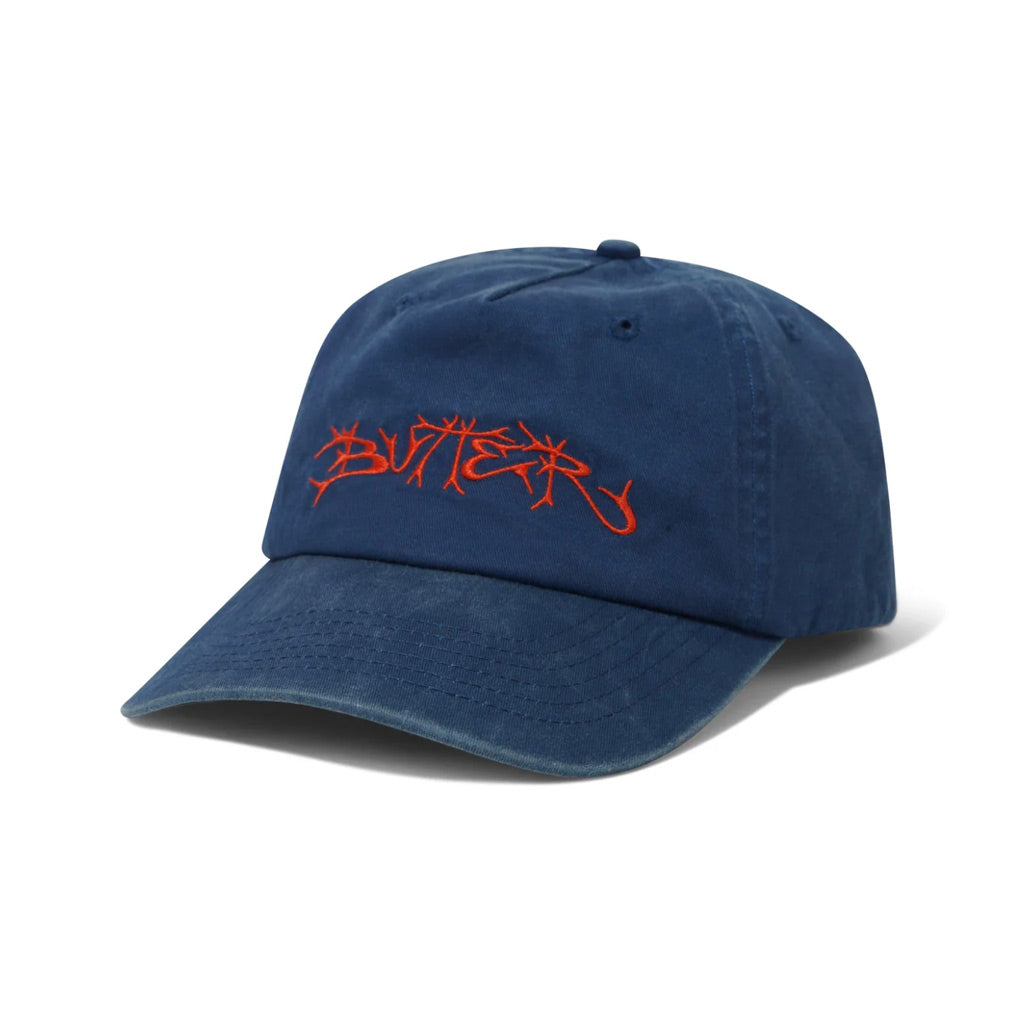 Butter Goods Rounded Logo 6 Panel Cap Washed Navy | Free Aotearoa NZ shipping on orders over $100* when you shop Butter Goods online with Pavement Skate Store!
