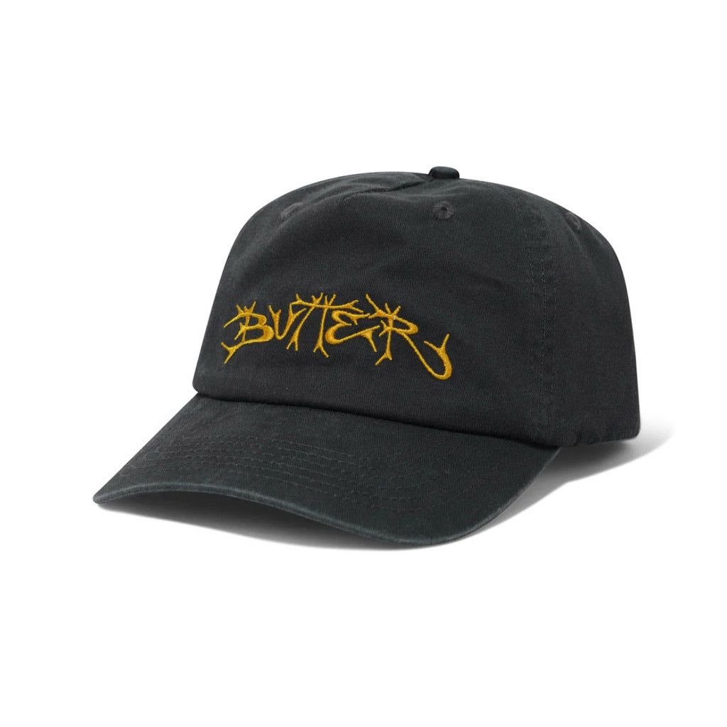 Butter Goods Rounded Logo 6 Panel Cap Washed Black | Free Aotearoa NZ shipping on orders over $100* when you shop Butter Goods online with Pavement Skate Store!