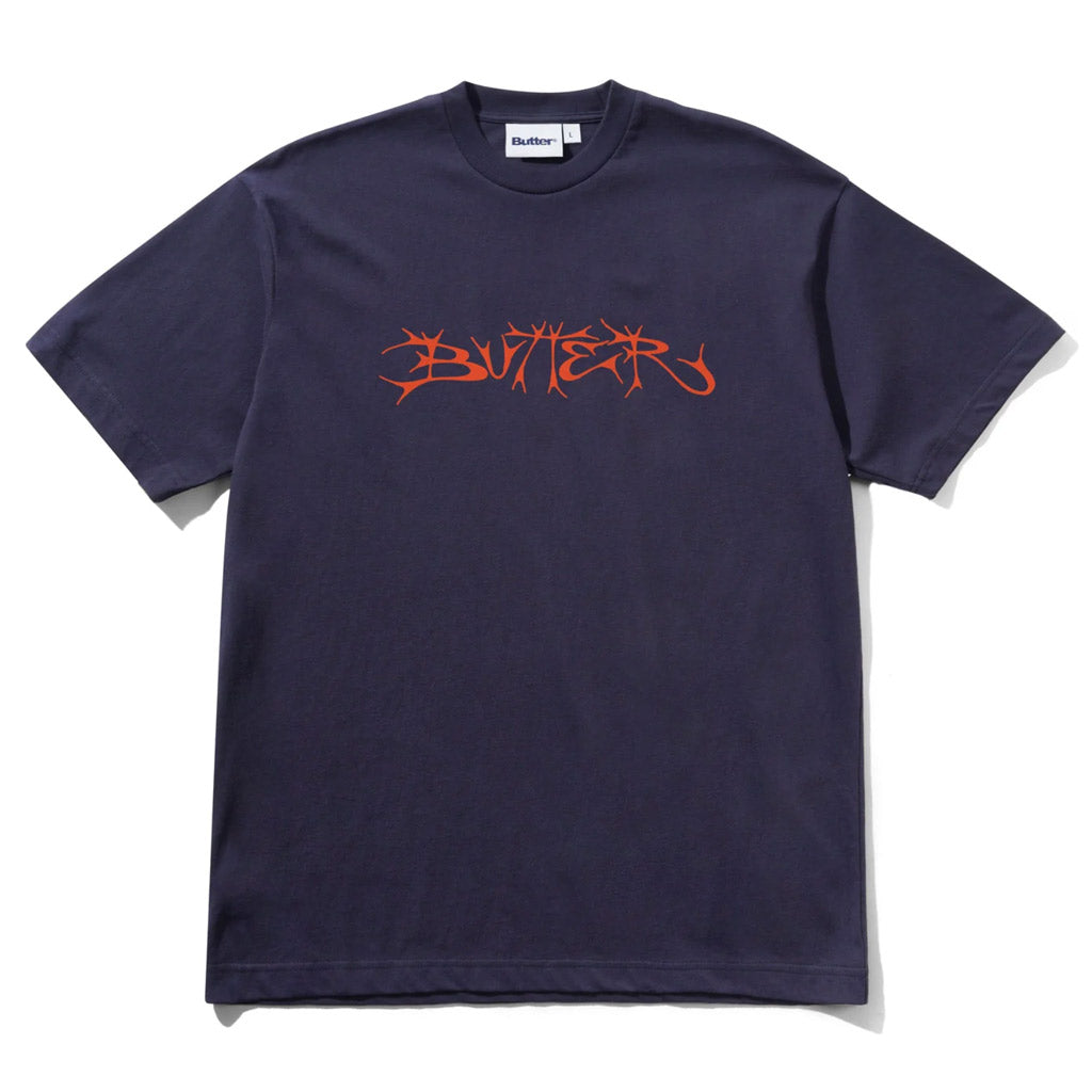 Butter Goods Scrawling Tee in Navy | Free Aotearoa NZ shipping on orders over $100* when you shop Butter Goods online with Pavement Skate Store!