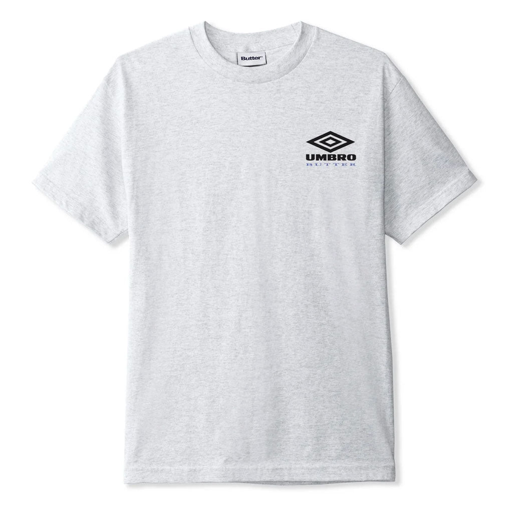 Butter Goods X Umbro Lines Tee - Ash. 6.5oz (220 gsm) 100% Cotton T-Shirt. Screen print on front & back. Shop Butter Goods x Umbra clothing online with Dunedin's independent skate store, PAVEMENT. Free New Zealand shipping over $150 - Same day Dunedin delivery. 