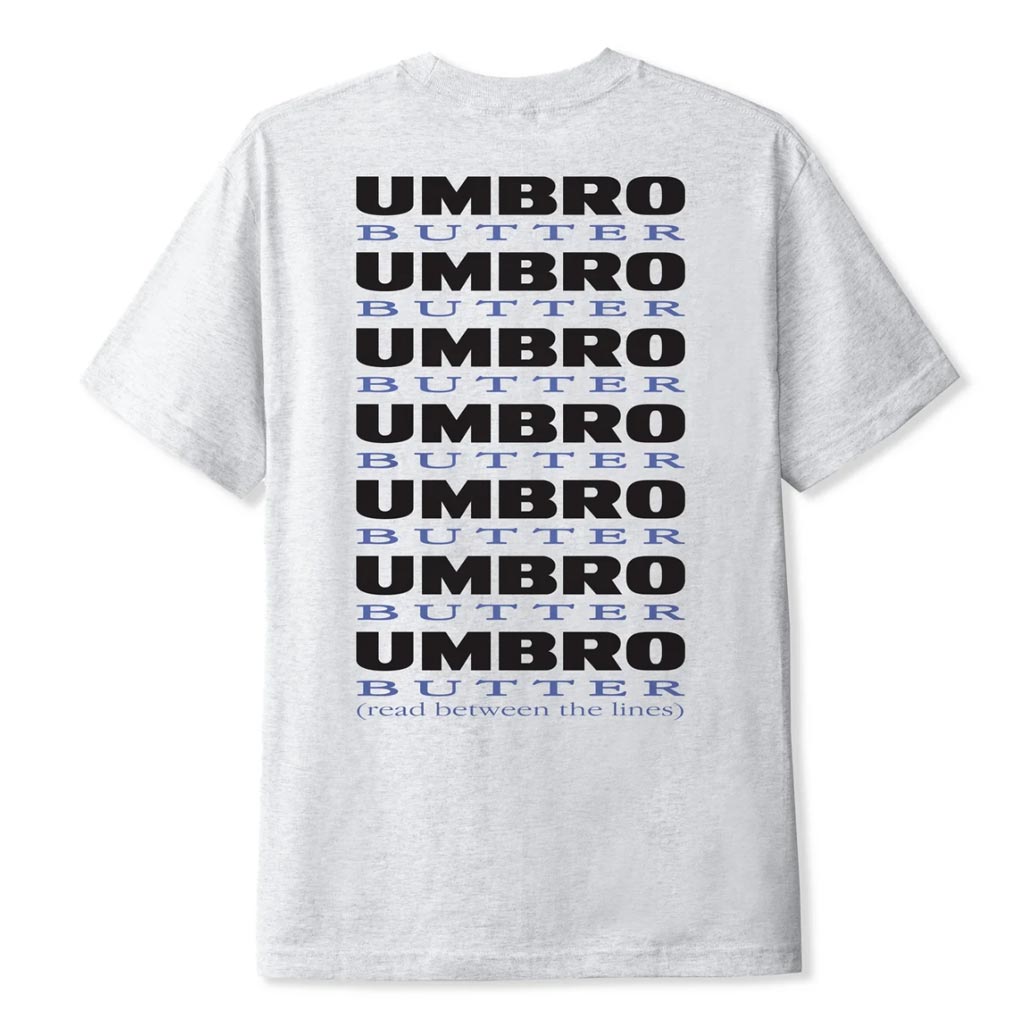 Butter Goods X Umbro Lines Tee - Ash. 6.5oz (220 gsm) 100% Cotton T-Shirt. Screen print on front & back. Shop Butter Goods x Umbra clothing online with Dunedin's independent skate store, PAVEMENT. Free New Zealand shipping over $150 - Same day Dunedin delivery. 