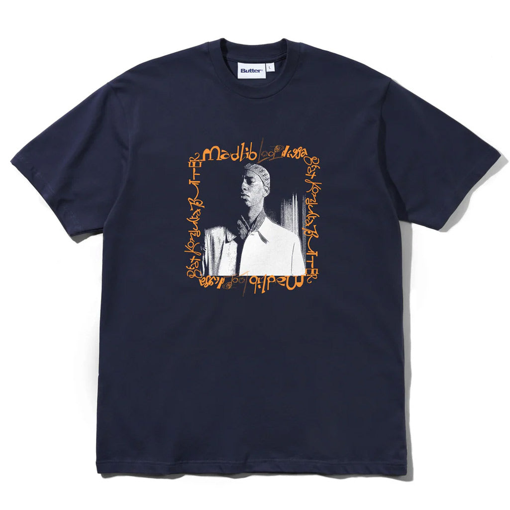 Butter X Madlib Loop Digga Tee in Navy | Shop Butter Goods clothing online with Pavement Skate Store with free Aotearoa NZ shipping over $100*!