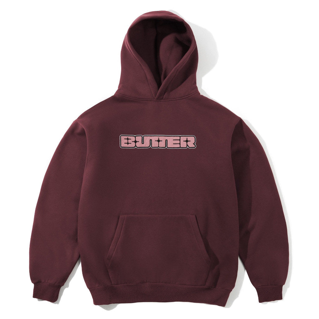 Butter Goods Glint Nylon Applique Pullover Hoody - Burgundy | Shop Butter Goods clothing online with Pavement Skate Store with free Aotearoa shipping over $100*