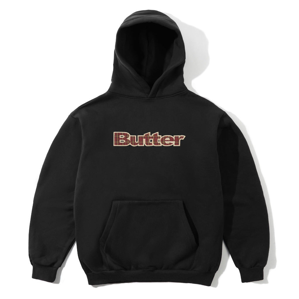 Butter Goods Plaid Logo Applique Pullover Hood in Black | Shop Butter Goods clothing online with Pavement Skate Store with free Aotearoa NZ shipping over $100*